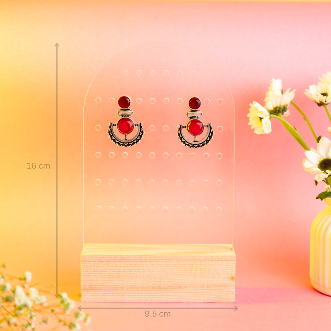 TYL Acrylic Earring Display Stand With Natural Wooden Base
