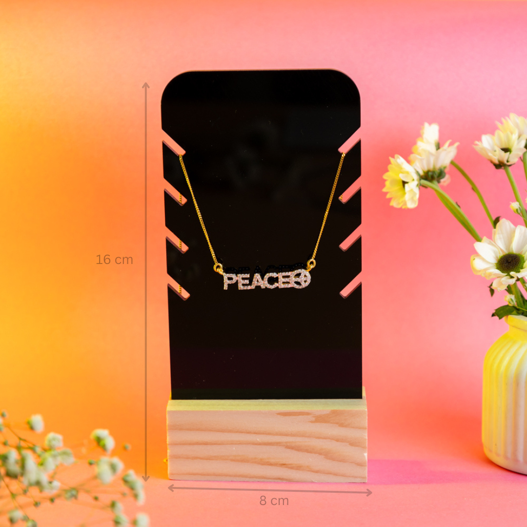 TYL ™ Acrylic Necklace Display Stand With Natural Wooden Base