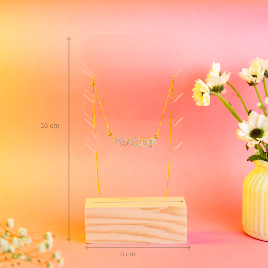 TYL ™ Acrylic Necklace Display Stand With Natural Wooden Base