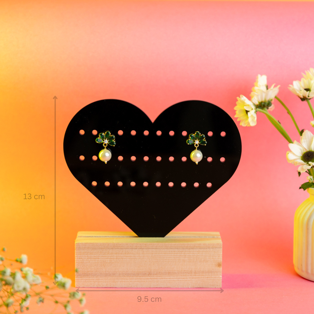 TYL ™ Acrylic heartfelt earring jewelry holder with natural wooden base