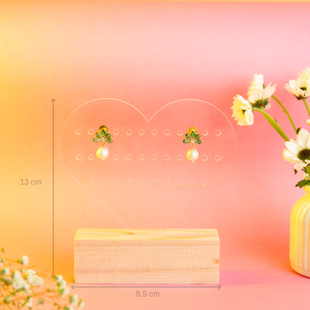 TYL ™ Acrylic heartfelt earring jewelry holder with natural wooden base