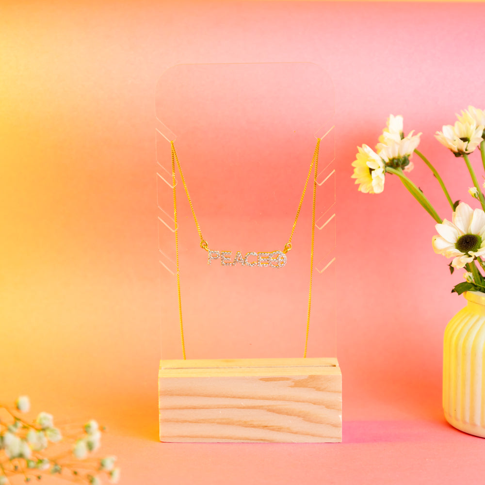 TYL ™ Acrylic Necklace Display Stand With Natural Wooden Base