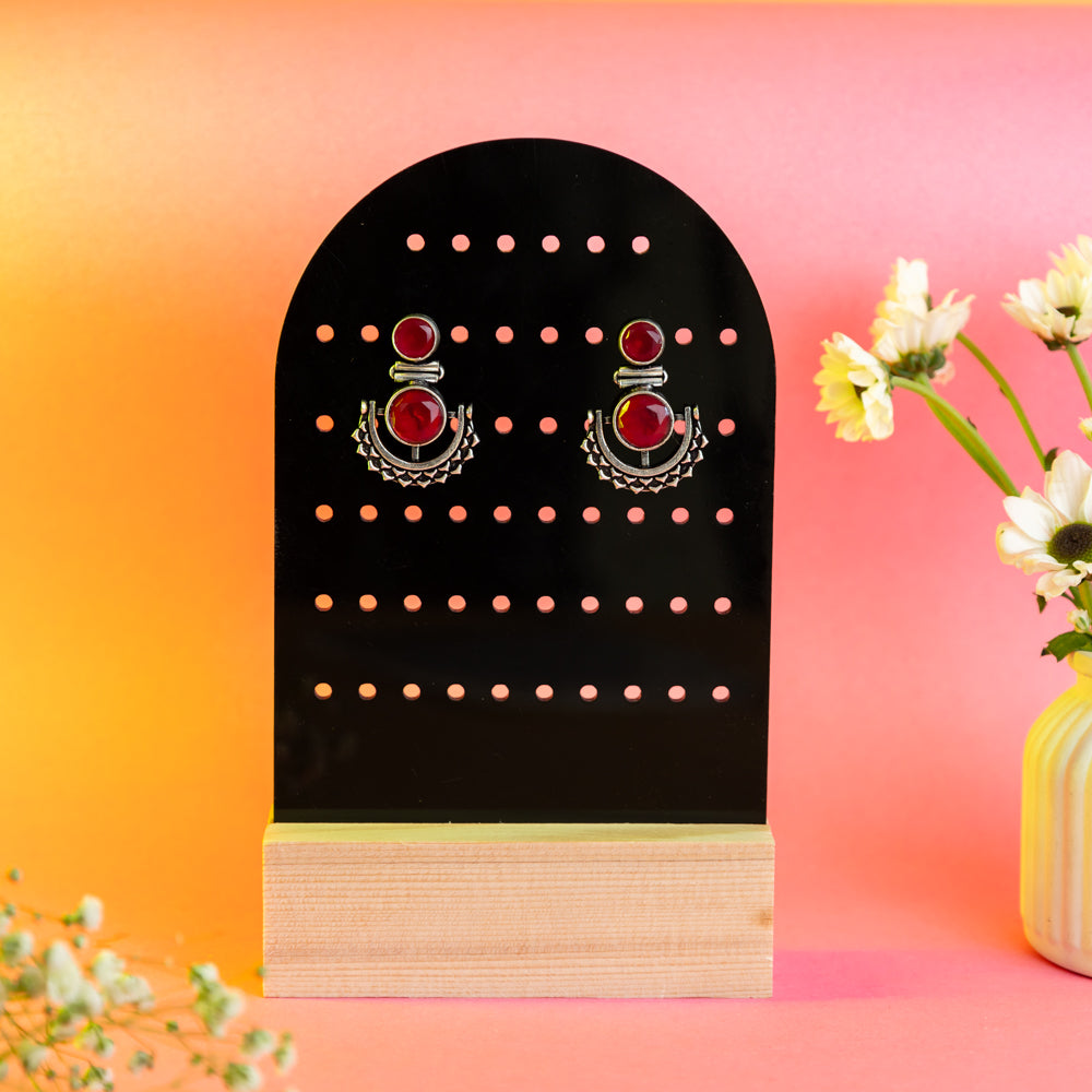 TYL Acrylic Earring Display Stand With Natural Wooden Base