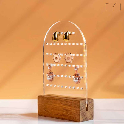 TYL Elegant Arch Earring Display Stand with Natural Wooden Base