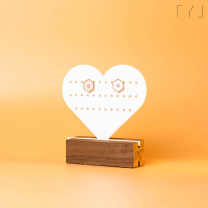 TYL Acrylic heart earring jewelry holder with natural wooden base