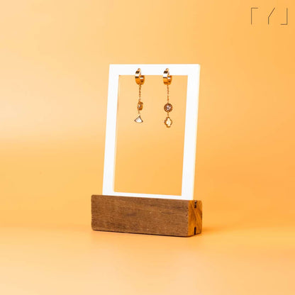 TYL Acrylic Rectangle Earring Frame with Natural Wooden base