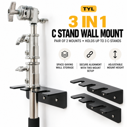 TYL 3-in-1 C-Stand Wall Mount – Pair of 2 | Space-Saving C-Stand Storage Brackets