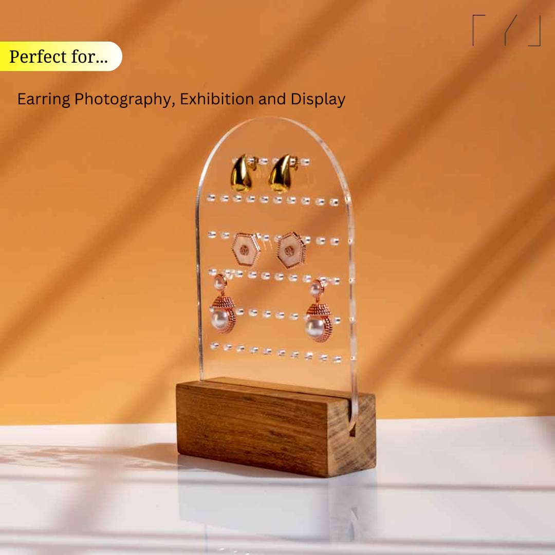 TYL Elegant Arch Earring Display Stand with Natural Wooden Base