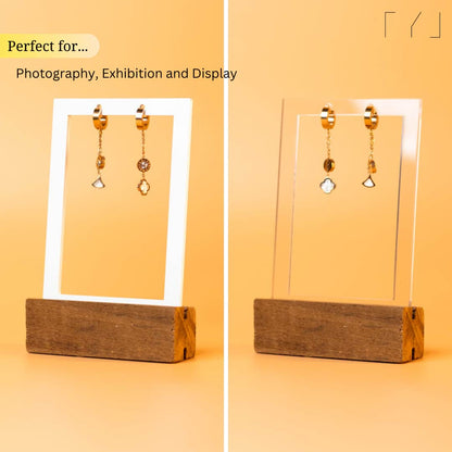 TYL Acrylic Rectangle Earring Frame with Natural Wooden base