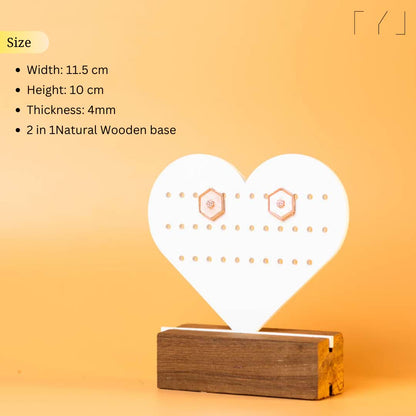 TYL Acrylic heart earring jewelry holder with natural wooden base