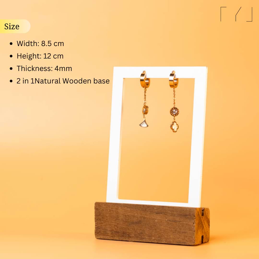 TYL Acrylic Rectangle Earring Frame with Natural Wooden base