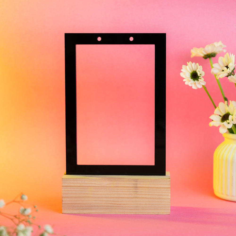 TYL Acrylic Rectangle Earring Frame with Natural Wooden base
