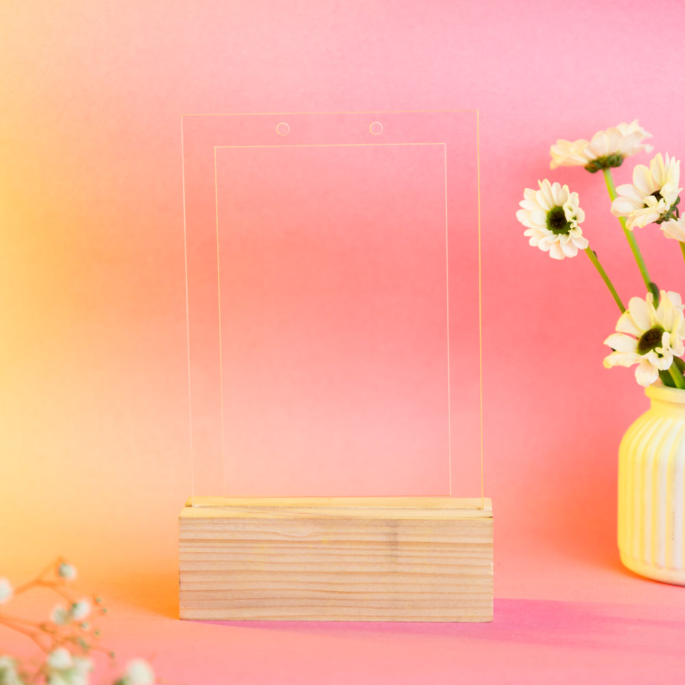 TYL Acrylic Rectangle Earring Frame with Natural Wooden base
