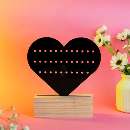 TYL Acrylic heart earring jewelry holder with natural wooden base