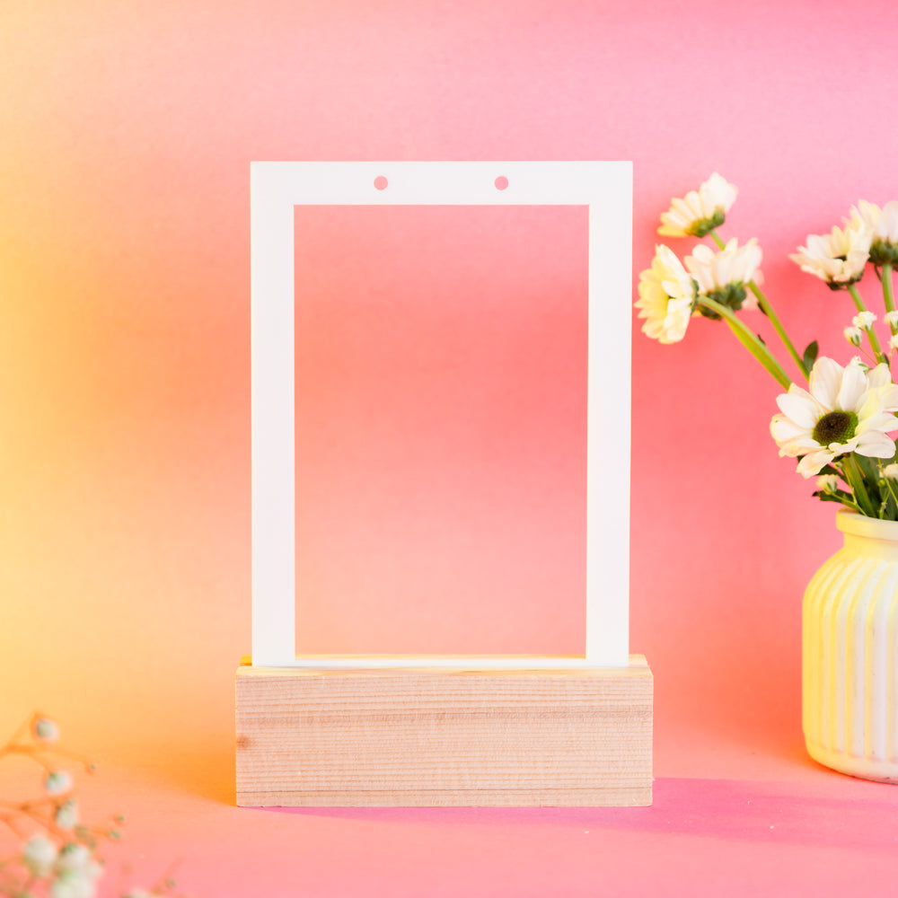 TYL Acrylic Rectangle Earring Frame with Natural Wooden base