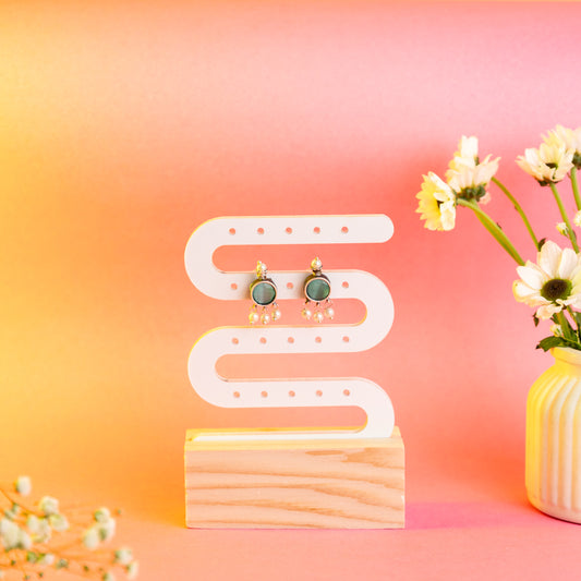 TYL ZigZag Acrylic Earring Display stand with Wooden Base